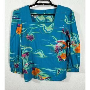 Vintage Jim Heilman Hawaiian Top Size S Multicolor 3/4 Sleeve Floral Cottton